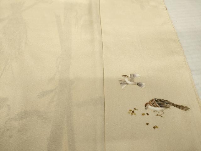 平和屋着物●友禅作家　茂野大生　訪問着　雀　すずめ　鬼しぼ縮緬　正絹　逸品　AABK4463ck