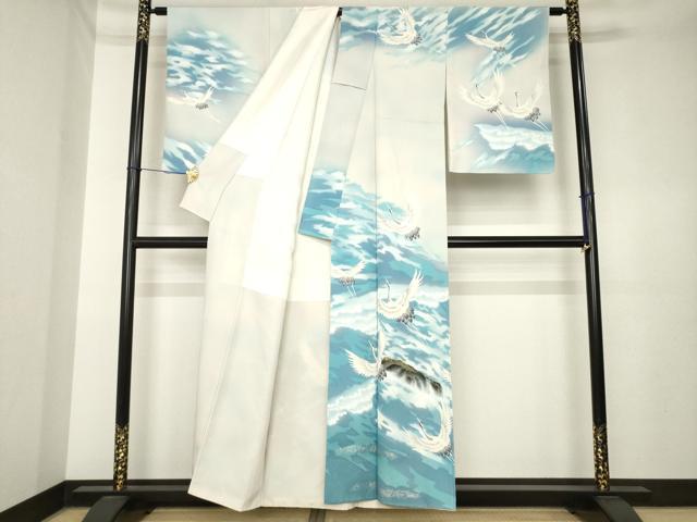 平和屋着物●近代日本画の巨匠　横山大観　じゅらく謹製　訪問着　飛鶴立波文　暈し染め　金彩　正絹　逸品　AABK4467ck