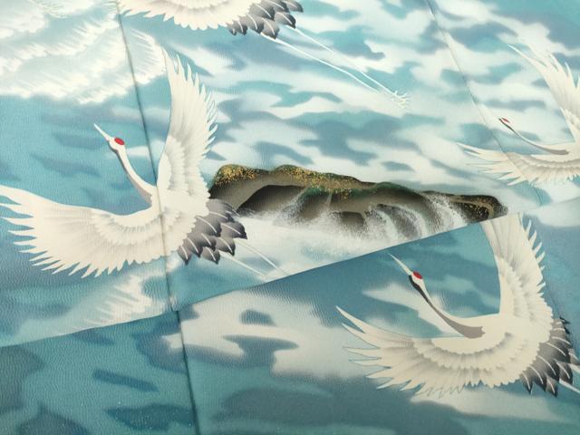 平和屋着物●近代日本画の巨匠　横山大観　じゅらく謹製　訪問着　飛鶴立波文　暈し染め　金彩　正絹　逸品　AABK4467ck