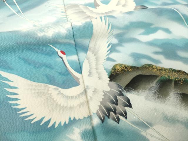 平和屋着物●近代日本画の巨匠　横山大観　じゅらく謹製　訪問着　飛鶴立波文　暈し染め　金彩　正絹　逸品　AABK4467ck