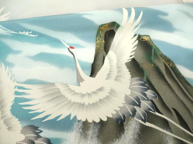 平和屋着物●近代日本画の巨匠　横山大観　じゅらく謹製　訪問着　飛鶴立波文　暈し染め　金彩　正絹　逸品　AABK4467ck