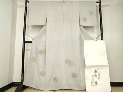 平和屋着物●京都祇園の老舗　ぎをん齋藤　訪問着　絞り　駒刺繍　鏡裏文　鬼しぼ縮緬　たとう紙付き　正絹　逸品　AABK4471ck