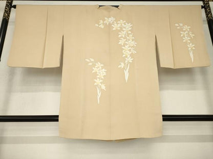平和屋着物●道行コート　草花文　金彩　正絹　逸品　AABK4473ck