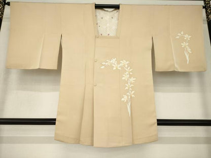 平和屋着物●道行コート　草花文　金彩　正絹　逸品　AABK4473ck