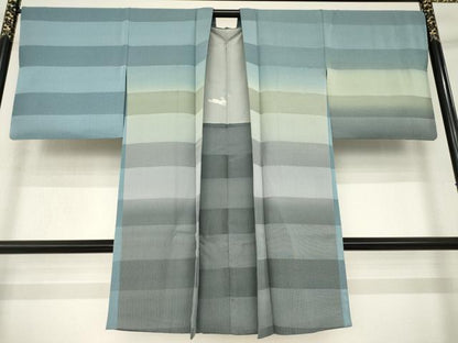 平和屋着物●長羽織　横段文　正絹　逸品　AABK4474ck