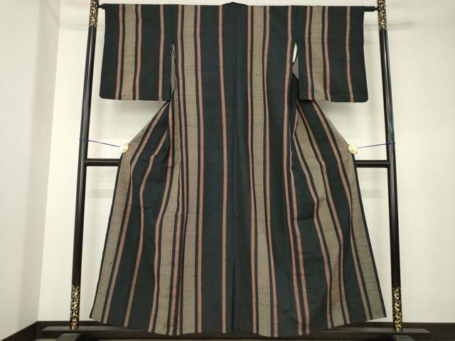 平和屋着物●ざざんざ織　伊兵衛織　単衣　間道　正絹　逸品　AABK4475ck