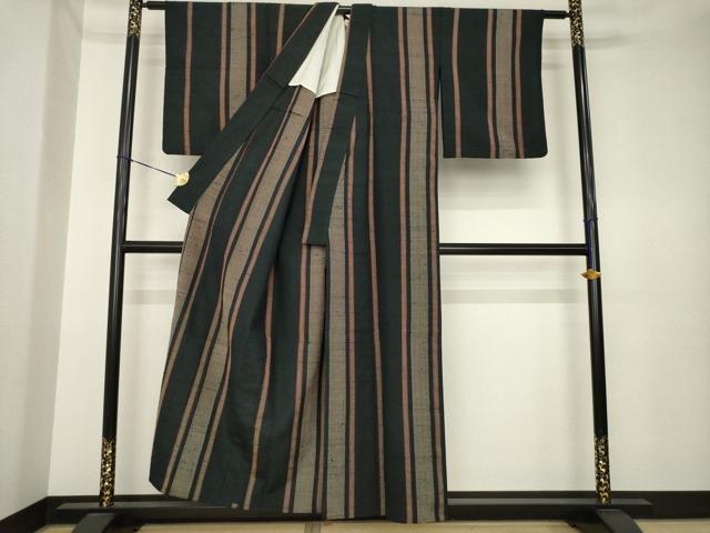 平和屋着物●ざざんざ織　伊兵衛織　単衣　間道　正絹　逸品　AABK4475ck