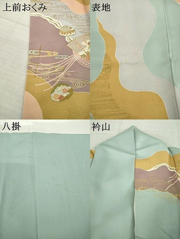 平和屋着物●創業460年・千總　訪問着　駒刺繍　道長扇面花文　金彩　東武百貨店扱い　正絹　逸品　AABK4479ck