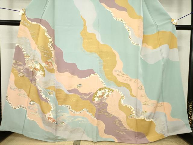 平和屋着物●創業460年・千總　訪問着　駒刺繍　道長扇面花文　金彩　東武百貨店扱い　正絹　逸品　AABK4479ck