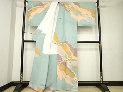 平和屋着物●創業460年・千總　訪問着　駒刺繍　道長扇面花文　金彩　東武百貨店扱い　正絹　逸品　AABK4479ck