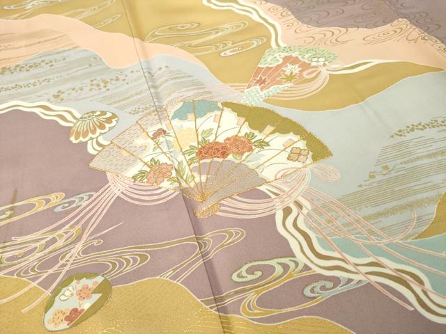平和屋着物●創業460年・千總　訪問着　駒刺繍　道長扇面花文　金彩　東武百貨店扱い　正絹　逸品　AABK4479ck