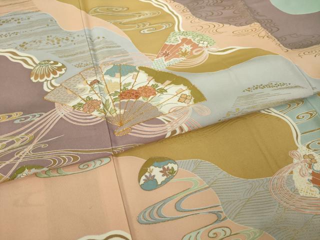 平和屋着物●創業460年・千總　訪問着　駒刺繍　道長扇面花文　金彩　東武百貨店扱い　正絹　逸品　AABK4479ck