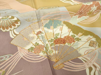 平和屋着物●創業460年・千總　訪問着　駒刺繍　道長扇面花文　金彩　東武百貨店扱い　正絹　逸品　AABK4479ck