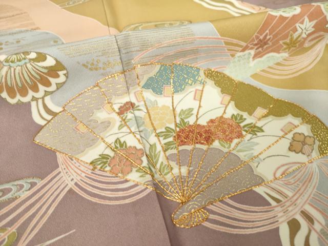 平和屋着物●創業460年・千總　訪問着　駒刺繍　道長扇面花文　金彩　東武百貨店扱い　正絹　逸品　AABK4479ck