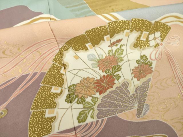 平和屋着物●創業460年・千總　訪問着　駒刺繍　道長扇面花文　金彩　東武百貨店扱い　正絹　逸品　AABK4479ck