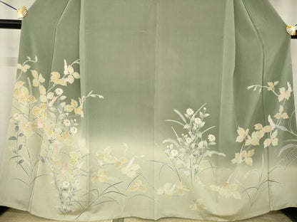 平和屋着物●創業460年・千總　訪問着　刺繍　草花文　金糸　金彩　高島屋扱い　正絹　逸品　AABK4481ck
