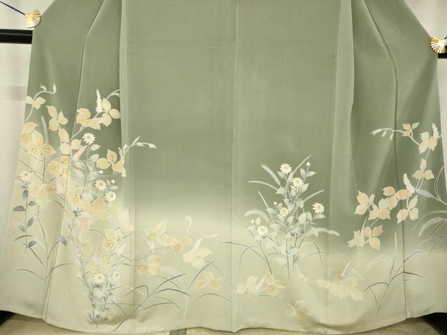 平和屋着物●創業460年・千總　訪問着　刺繍　草花文　金糸　金彩　高島屋扱い　正絹　逸品　AABK4481ck