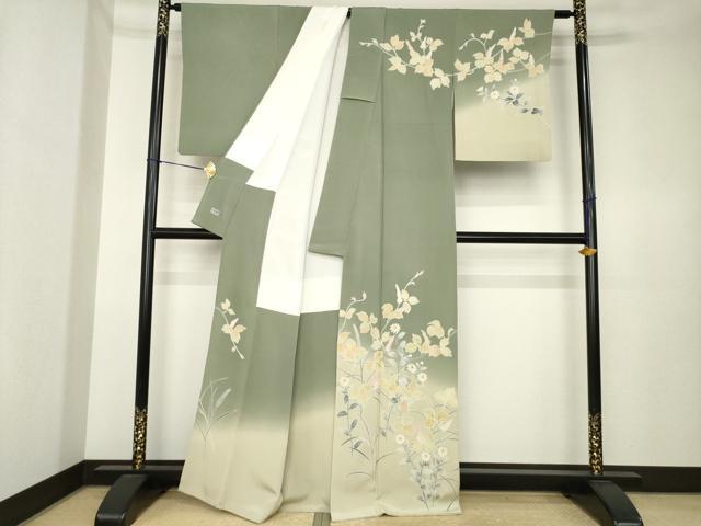 平和屋着物●創業460年・千總　訪問着　刺繍　草花文　金糸　金彩　高島屋扱い　正絹　逸品　AABK4481ck