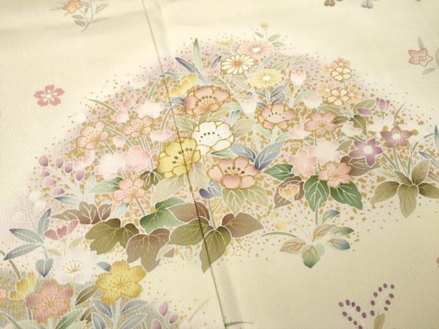 平和屋着物●訪問着　駒刺繍　草花文　丹後ちりめん　反端付き　正絹　逸品　AABK4482ck