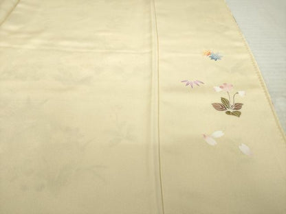 平和屋着物●訪問着　駒刺繍　草花文　丹後ちりめん　反端付き　正絹　逸品　AABK4482ck