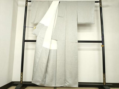 平和屋着物●久保田一竹　幻の辻が花　色無地　素鼠色　金通し地　正絹　逸品　AABK4483ck