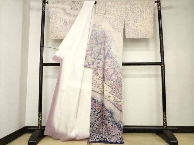 平和屋本店●十七代京屋林蔵　訪問着　本場結城紬地　辻が花　総絞り　共箱付き　正絹　逸品　AABK4488ck
