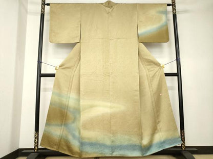 平和屋着物●久保田一竹　幻の辻が花　訪問着　霞文　暈し染め　金通し地　正絹　逸品　AABK4494ck