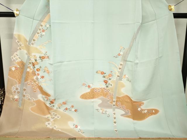 平和屋着物●創業460年・千總　訪問着　駒刺繍　流水花文　金彩　大丸扱い　ロング丈　正絹　逸品　AABK4495ck