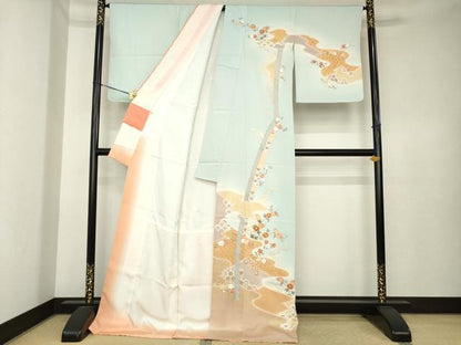 平和屋着物●創業460年・千總　訪問着　駒刺繍　流水花文　金彩　大丸扱い　ロング丈　正絹　逸品　AABK4495ck