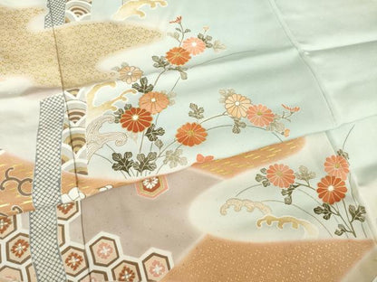 平和屋着物●創業460年・千總　訪問着　駒刺繍　流水花文　金彩　大丸扱い　ロング丈　正絹　逸品　AABK4495ck