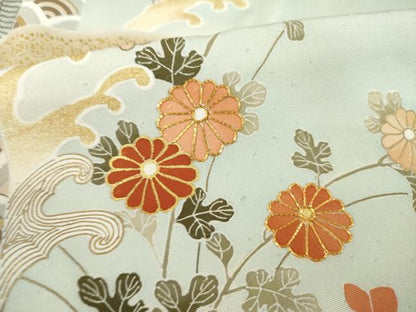 平和屋着物●創業460年・千總　訪問着　駒刺繍　流水花文　金彩　大丸扱い　ロング丈　正絹　逸品　AABK4495ck