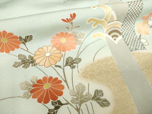 平和屋着物●創業460年・千總　訪問着　駒刺繍　流水花文　金彩　大丸扱い　ロング丈　正絹　逸品　AABK4495ck