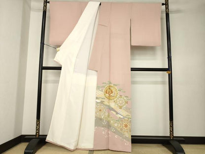 平和屋着物●創業460年・千總　色留袖　駒刺繍　鳳凰花文　正絹　逸品　AABK4497ck