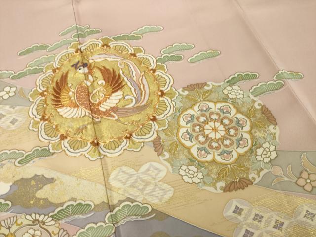 平和屋着物●創業460年・千總　色留袖　駒刺繍　鳳凰花文　正絹　逸品　AABK4497ck