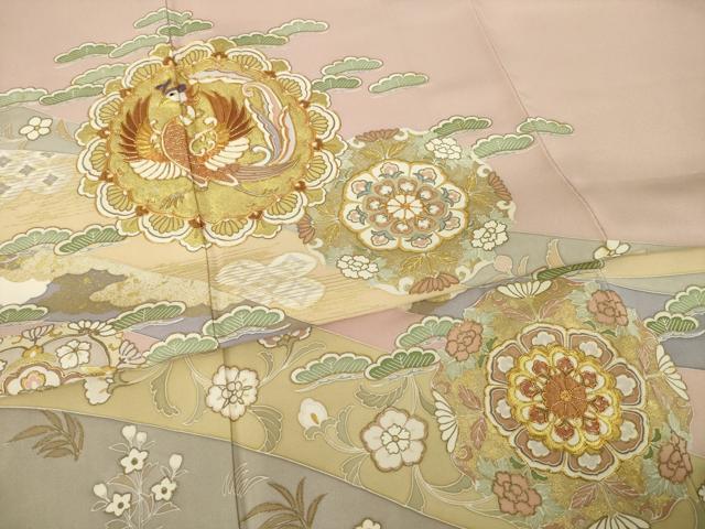 平和屋着物●創業460年・千總　色留袖　駒刺繍　鳳凰花文　正絹　逸品　AABK4497ck
