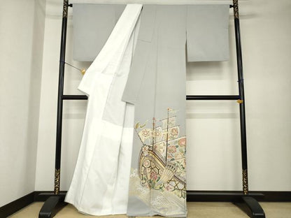平和屋着物●山口美術織物　皇室　伊勢神宮御用　西陣織　色留袖　唐織　南蛮船　寿光織　金銀糸　正絹　逸品　AABK4498ck