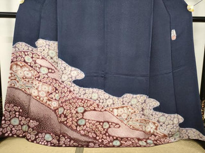 平和屋着物●十七代京屋林蔵　訪問着　長襦袢(無双仕立て)セット　辻が花　絞り　流水花文　銀通し地　正絹　逸品　AABK4500ck
