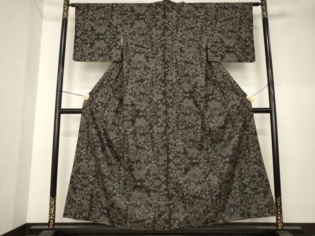 平和屋着物●本場大島紬　7マルキ　草花文　正絹　逸品　AABK4501ck