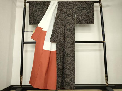 平和屋着物●本場大島紬　7マルキ　草花文　正絹　逸品　AABK4501ck
