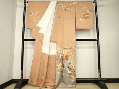 平和屋着物●訪問着　吉祥花蝶丸文　暈し染め　金彩　正絹　逸品　AABK4502ck
