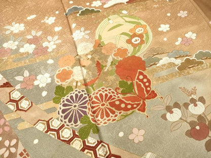 平和屋着物●訪問着　吉祥花蝶丸文　暈し染め　金彩　正絹　逸品　AABK4502ck