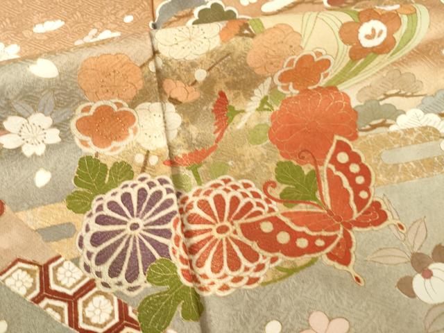 平和屋着物●訪問着　吉祥花蝶丸文　暈し染め　金彩　正絹　逸品　AABK4502ck