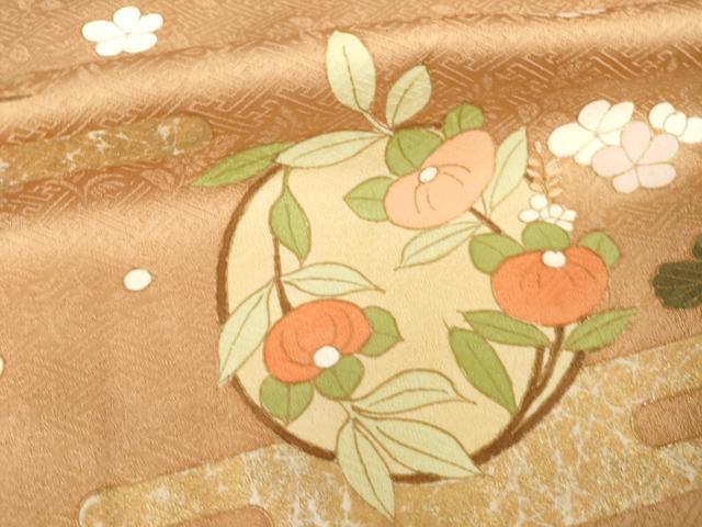 平和屋着物●訪問着　吉祥花蝶丸文　暈し染め　金彩　正絹　逸品　AABK4502ck