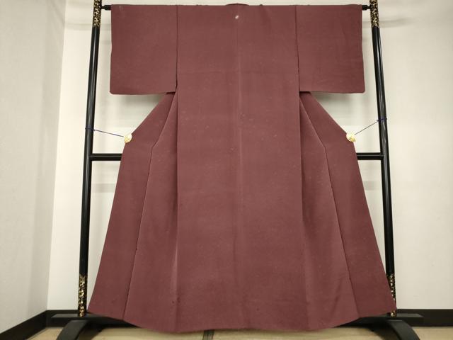平和屋着物●上質な色無地　箔散らし地紋　葡萄茶色　正絹　逸品　AABK4503ck