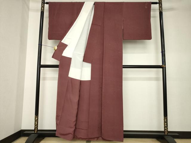 平和屋着物●上質な色無地　箔散らし地紋　葡萄茶色　正絹　逸品　AABK4503ck