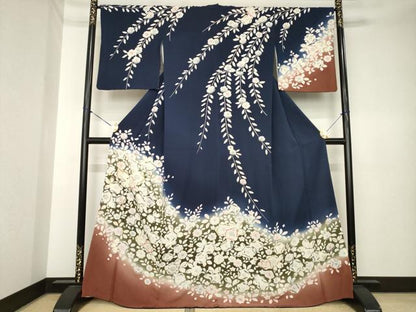 平和屋着物●訪問着　辻が花　絞り　舞花文　暈し染め　正絹　逸品　AABK4505ck