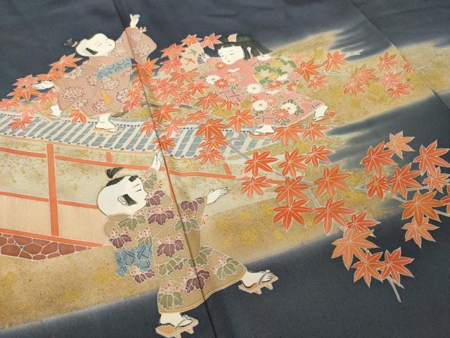 平和屋着物▼豪華色留袖　作家物　童子　暈し染め　金彩　正絹　逸品　AABK4509ck