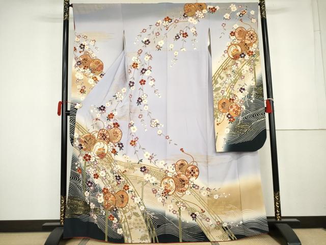 平和屋着物●豪華振袖　駒刺繍　渡り橋花鼓文　暈し染め　金彩　正絹　逸品　AABK4521cs