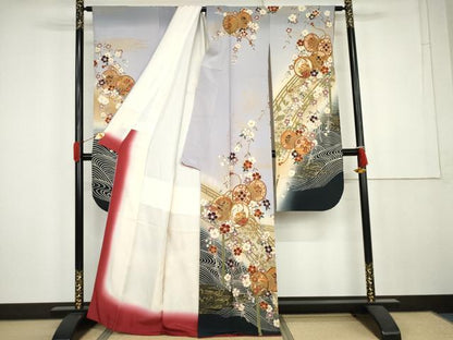 平和屋着物●豪華振袖　駒刺繍　渡り橋花鼓文　暈し染め　金彩　正絹　逸品　AABK4521cs