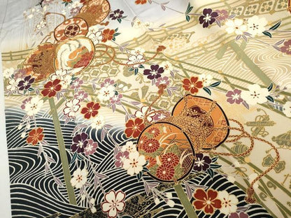 平和屋着物●豪華振袖　駒刺繍　渡り橋花鼓文　暈し染め　金彩　正絹　逸品　AABK4521cs